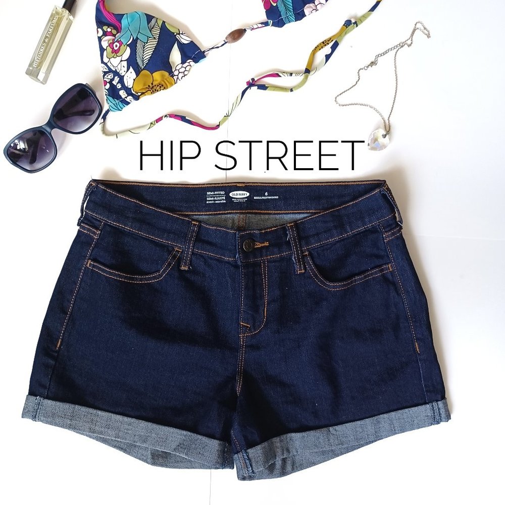 OLD NAVY Semi Fitted Stretch Indigo Cuffed Jean Shorts 6 NWOT